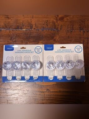 💎 Interiors By Design Crystal Clear Adhesive Hanging Knobs (4pc Set) Lot Of 2💎